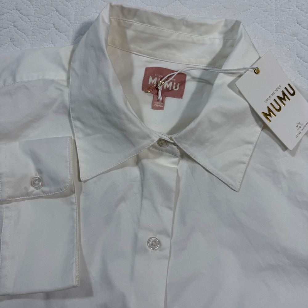 Show Me Your Mumu Womens Poplin Button Down Shirt XL Cotton Stretch‎ White NWT